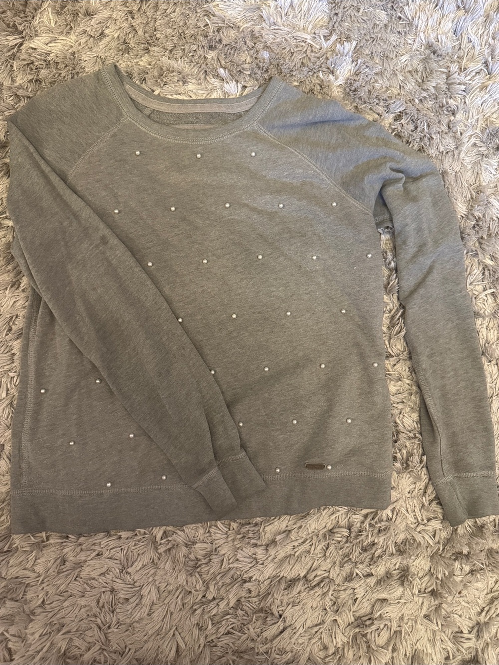 Abercrombie & Fitch Grey Pearl-Accent Crewneck Sweater